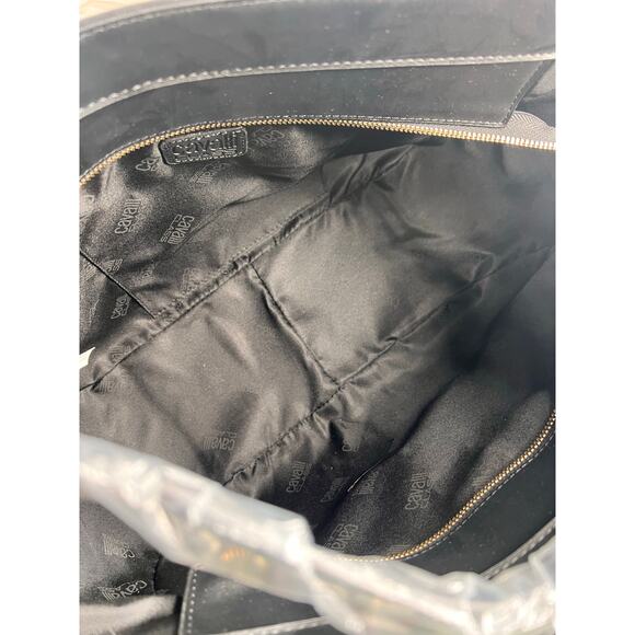 Cavalli Sandra Leather Large Shopper Tote Bag Black Onyx NWT - Picture 3 of 5